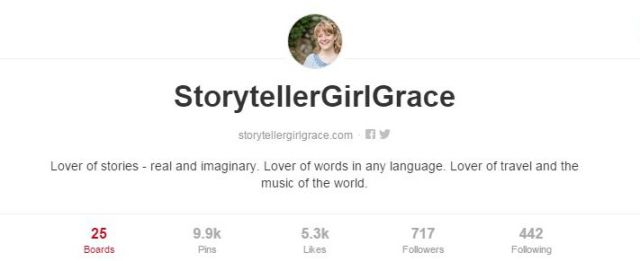 My Pinterest profile page. Simple but effective.